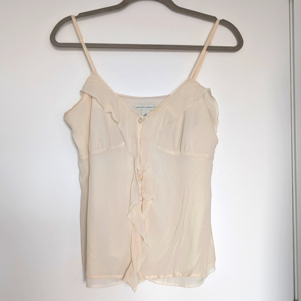Banana Republic Silk Cream Ruffled Spaghetti Strap Blouse